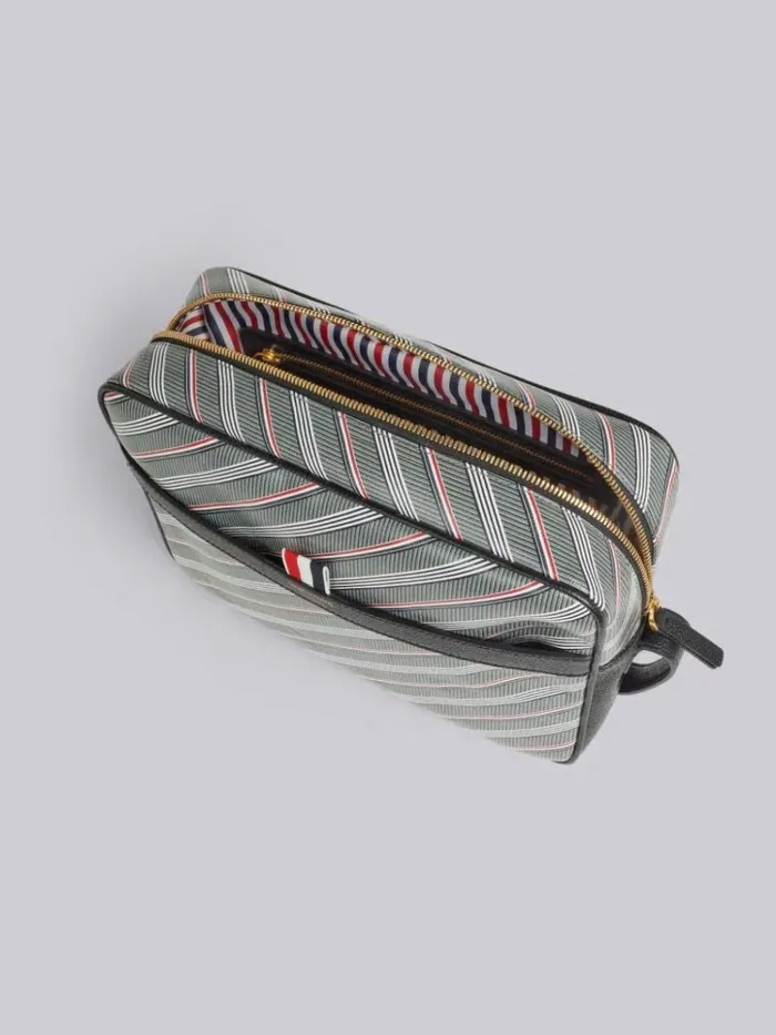 Monogram Coated Canvas Camera Bag Medium Grey WomenMen Thom Browne Crossbody Bags