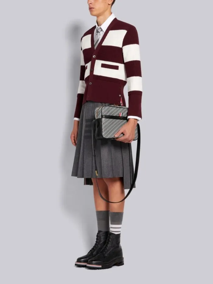 Monogram Coated Canvas Camera Bag Medium Grey WomenMen Thom Browne Crossbody Bags