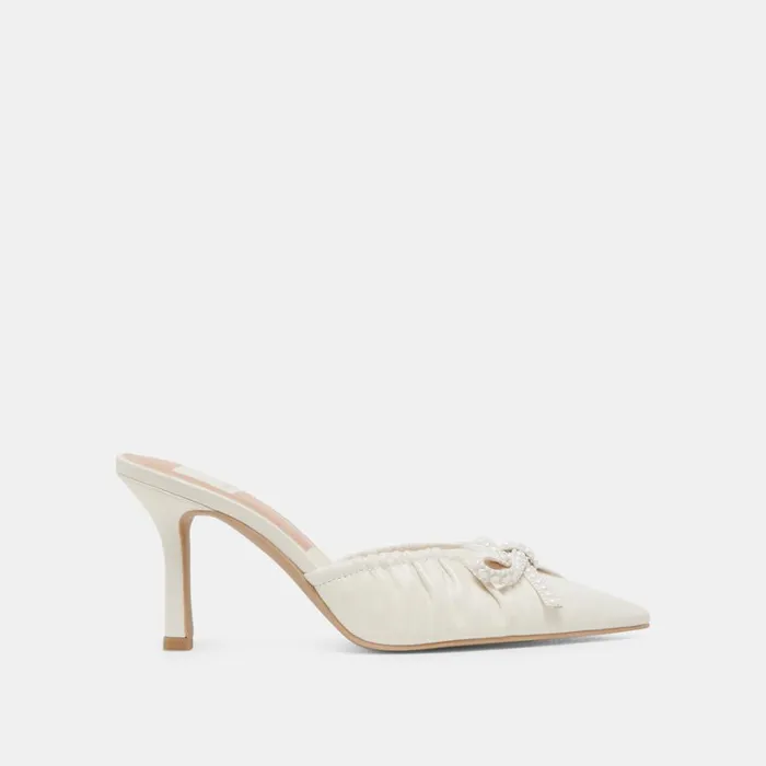 Mules and Clogs Women Dolce Vita Kairi Pearl Heels White Crinkle Patent