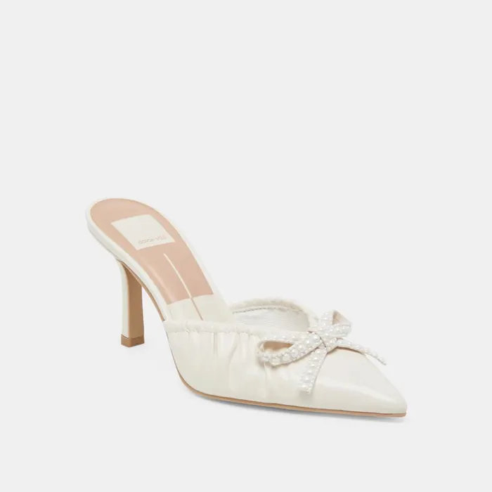 Mules and Clogs Women Dolce Vita Kairi Pearl Heels White Crinkle Patent