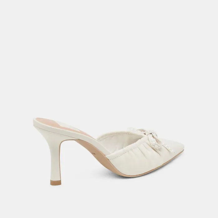 Mules and Clogs Women Dolce Vita Kairi Pearl Heels White Crinkle Patent