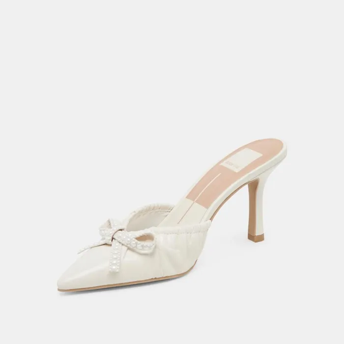 Mules and Clogs Women Dolce Vita Kairi Pearl Heels White Crinkle Patent