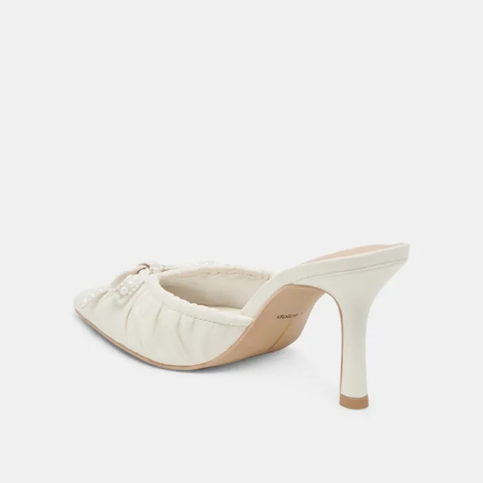 Mules and Clogs Women Dolce Vita Kairi Pearl Heels White Crinkle Patent