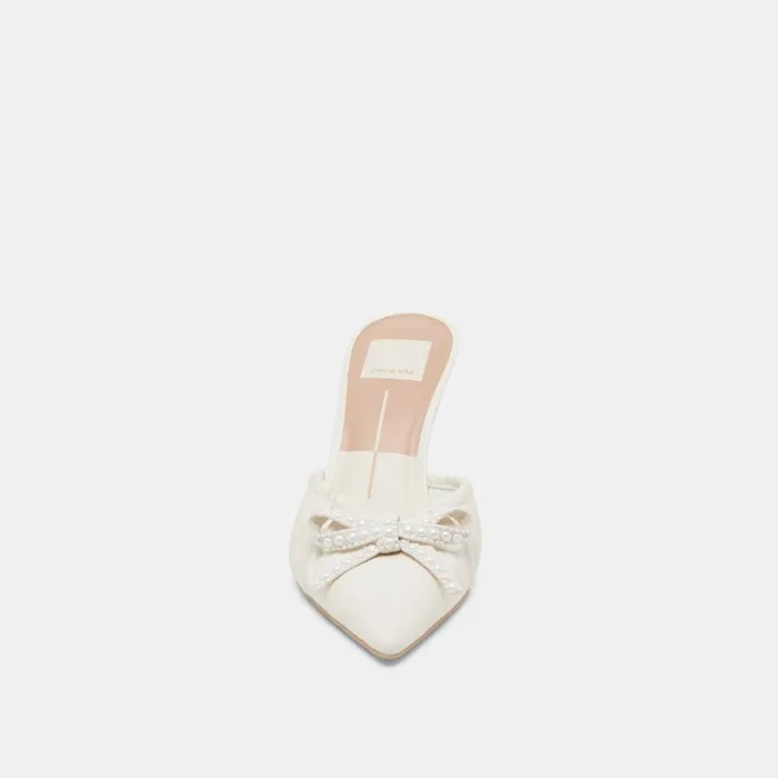 Mules and Clogs Women Dolce Vita Kairi Pearl Heels White Crinkle Patent