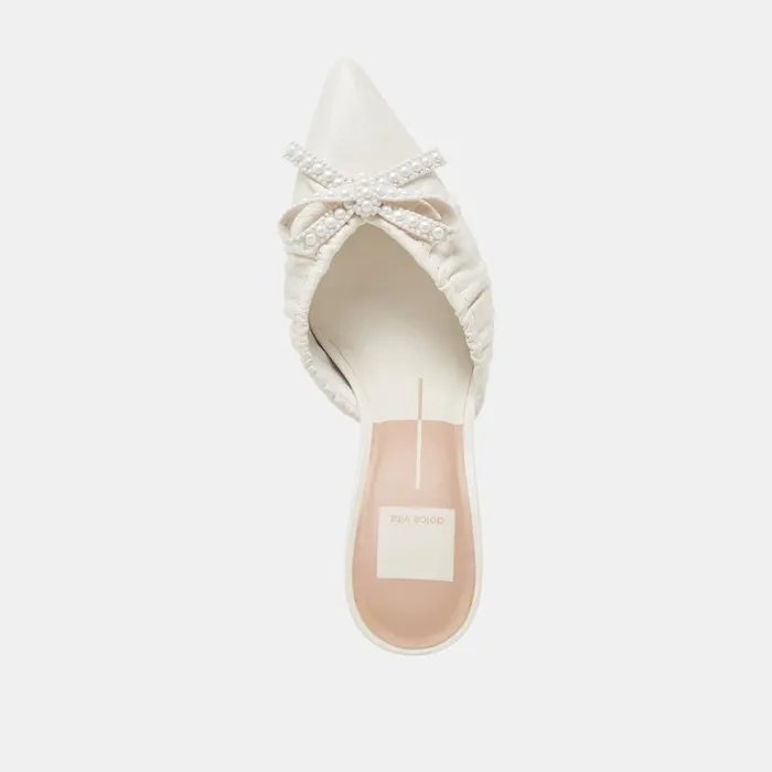 Mules and Clogs Women Dolce Vita Kairi Pearl Heels White Crinkle Patent