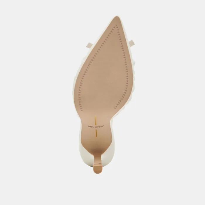 Mules and Clogs Women Dolce Vita Kairi Pearl Heels White Crinkle Patent