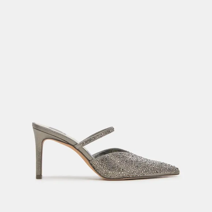 Mules and Clogs Women Dolce Vita Kanika Crystal Heels Gunmetal Fabric