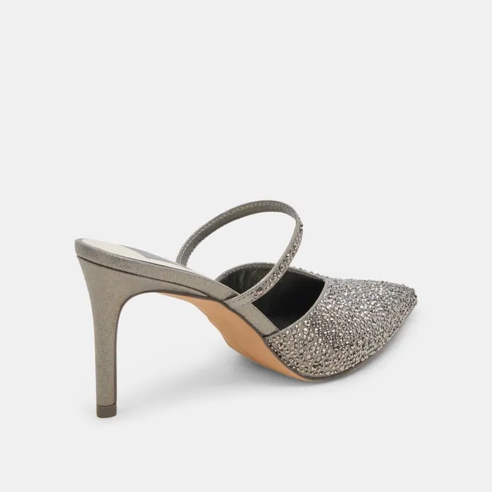 Mules and Clogs Women Dolce Vita Kanika Crystal Heels Gunmetal Fabric