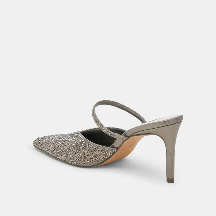Mules and Clogs Women Dolce Vita Kanika Crystal Heels Gunmetal Fabric