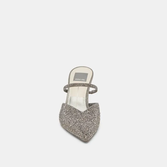 Mules and Clogs Women Dolce Vita Kanika Crystal Heels Gunmetal Fabric