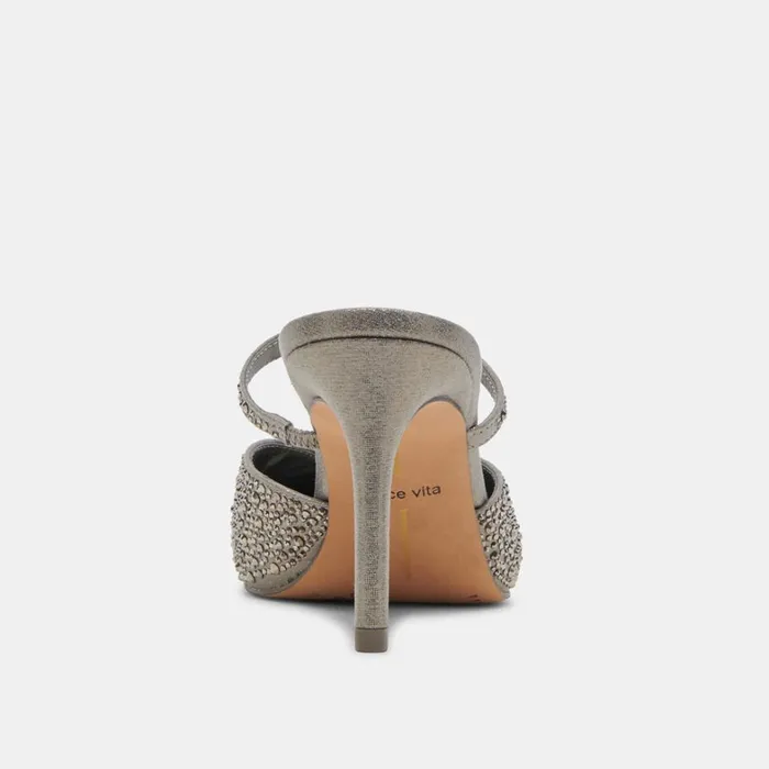 Mules and Clogs Women Dolce Vita Kanika Crystal Heels Gunmetal Fabric