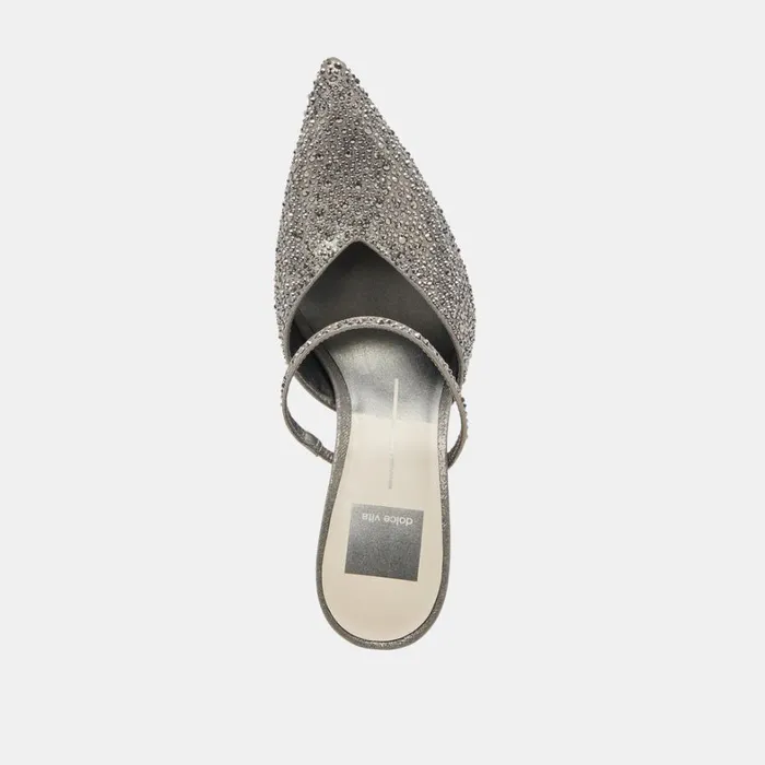 Mules and Clogs Women Dolce Vita Kanika Crystal Heels Gunmetal Fabric