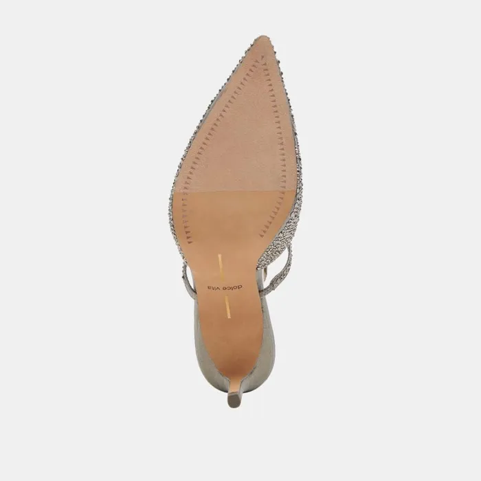 Mules and Clogs Women Dolce Vita Kanika Crystal Heels Gunmetal Fabric