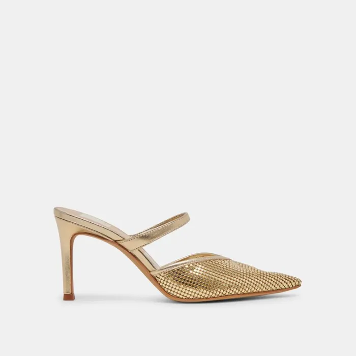 Mules and Clogs Women Dolce Vita Kanika Mesh Heels Gold Metallic Mesh