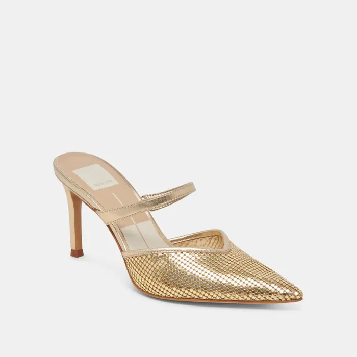 Mules and Clogs Women Dolce Vita Kanika Mesh Heels Gold Metallic Mesh