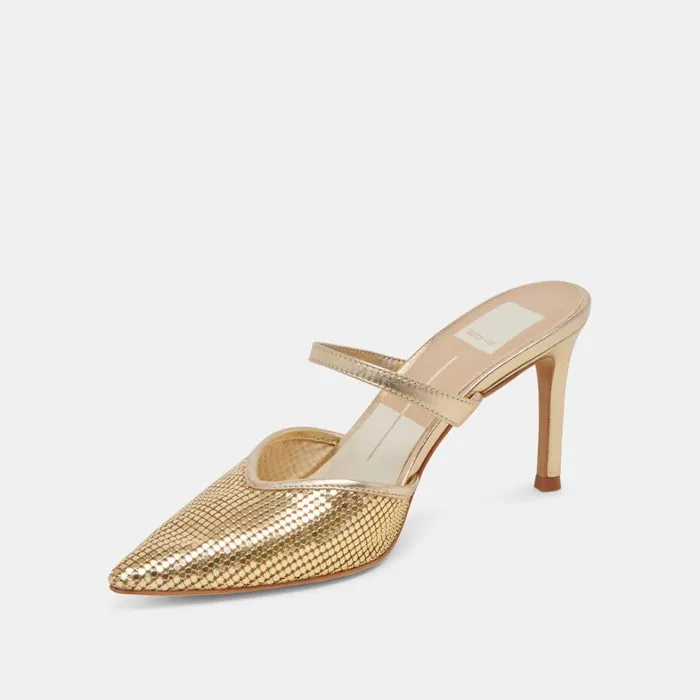 Mules and Clogs Women Dolce Vita Kanika Mesh Heels Gold Metallic Mesh