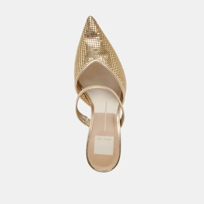 Mules and Clogs Women Dolce Vita Kanika Mesh Heels Gold Metallic Mesh