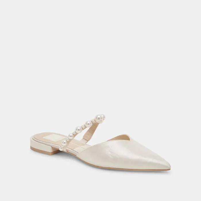Mules and Clogs Women Dolce Vita Kanika Pearl Wide Flats Vanilla Pearls