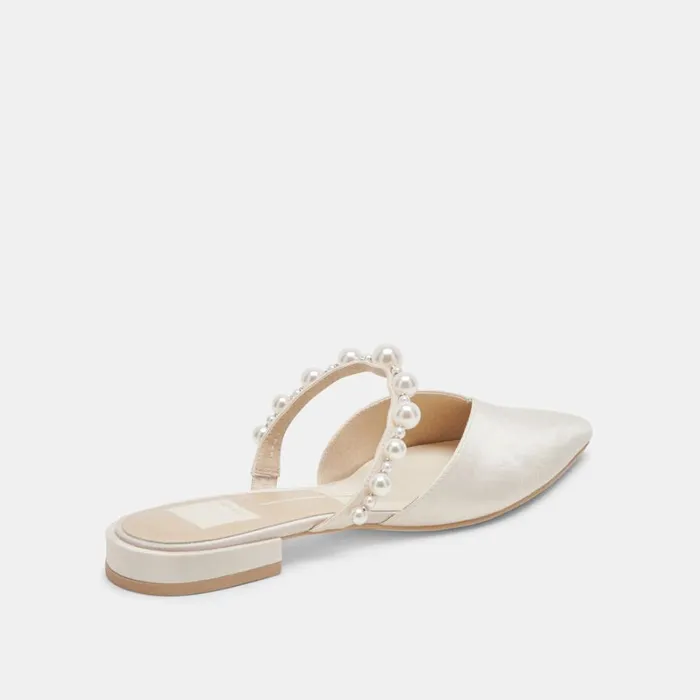 Mules and Clogs Women Dolce Vita Kanika Pearl Wide Flats Vanilla Pearls