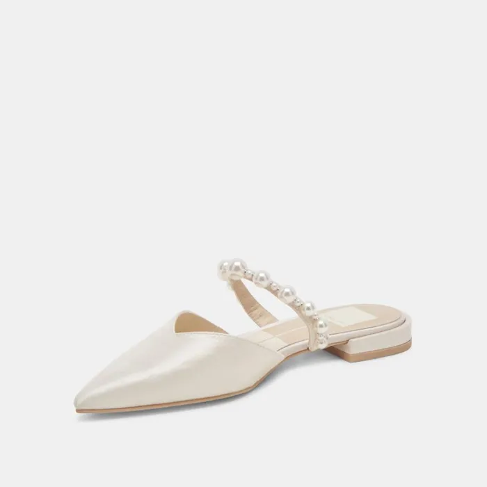 Mules and Clogs Women Dolce Vita Kanika Pearl Wide Flats Vanilla Pearls
