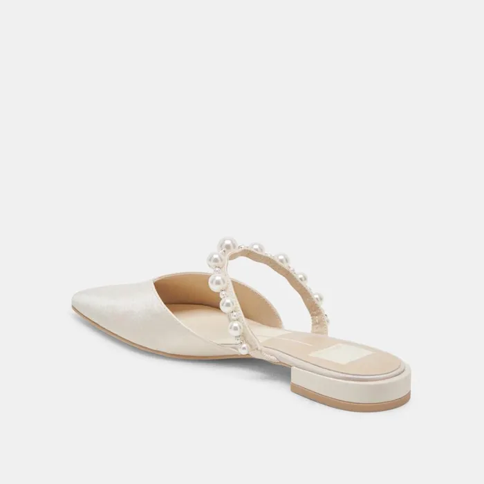 Mules and Clogs Women Dolce Vita Kanika Pearl Wide Flats Vanilla Pearls
