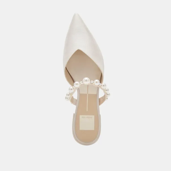 Mules and Clogs Women Dolce Vita Kanika Pearl Wide Flats Vanilla Pearls