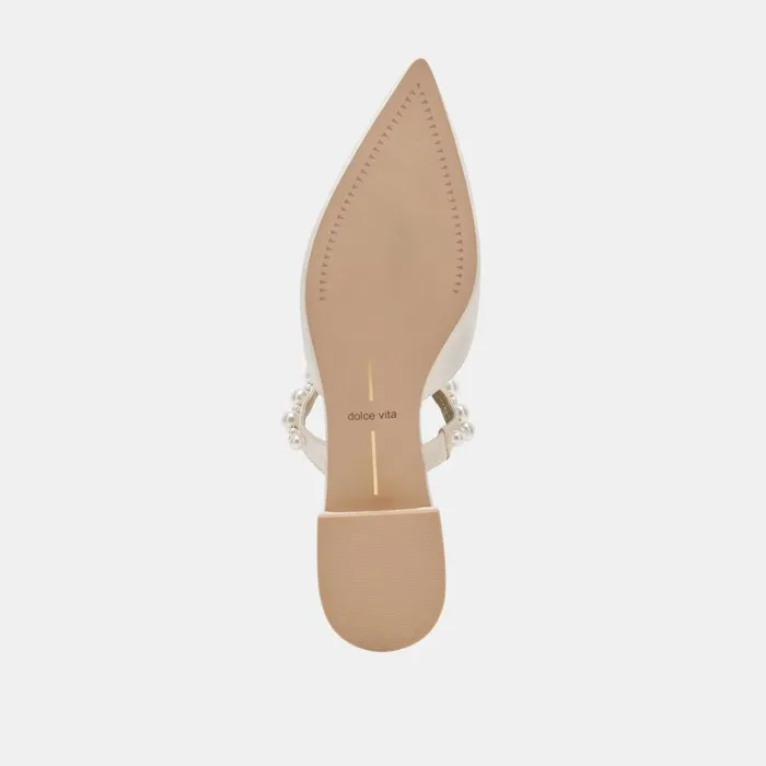 Mules and Clogs Women Dolce Vita Kanika Pearl Wide Flats Vanilla Pearls