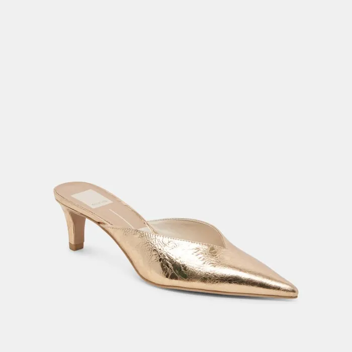 Mules and Clogs Women Dolce Vita Sarina Heels Gold Distressed Leather