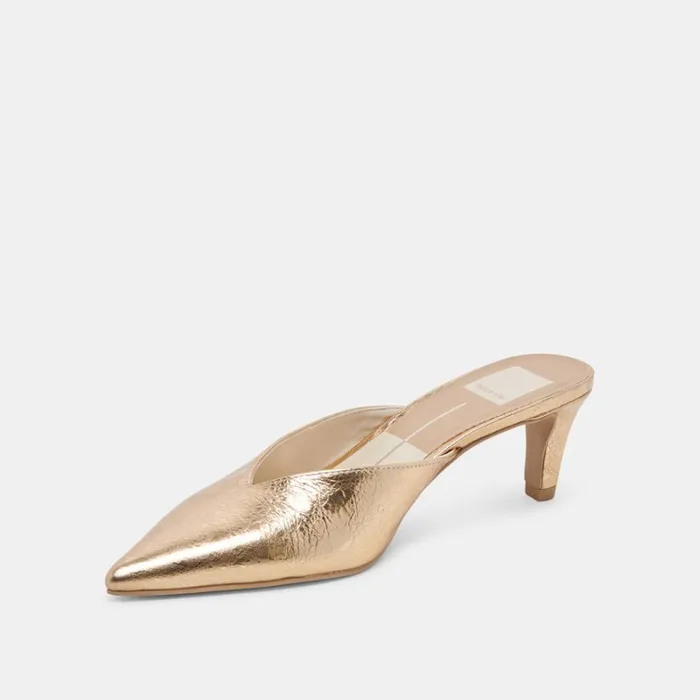 Mules and Clogs Women Dolce Vita Sarina Heels Gold Distressed Leather