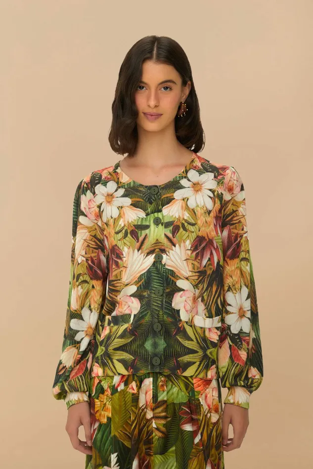Multicolor Botanical Forest Knit Cardigan Women FARM Rio Cardigans