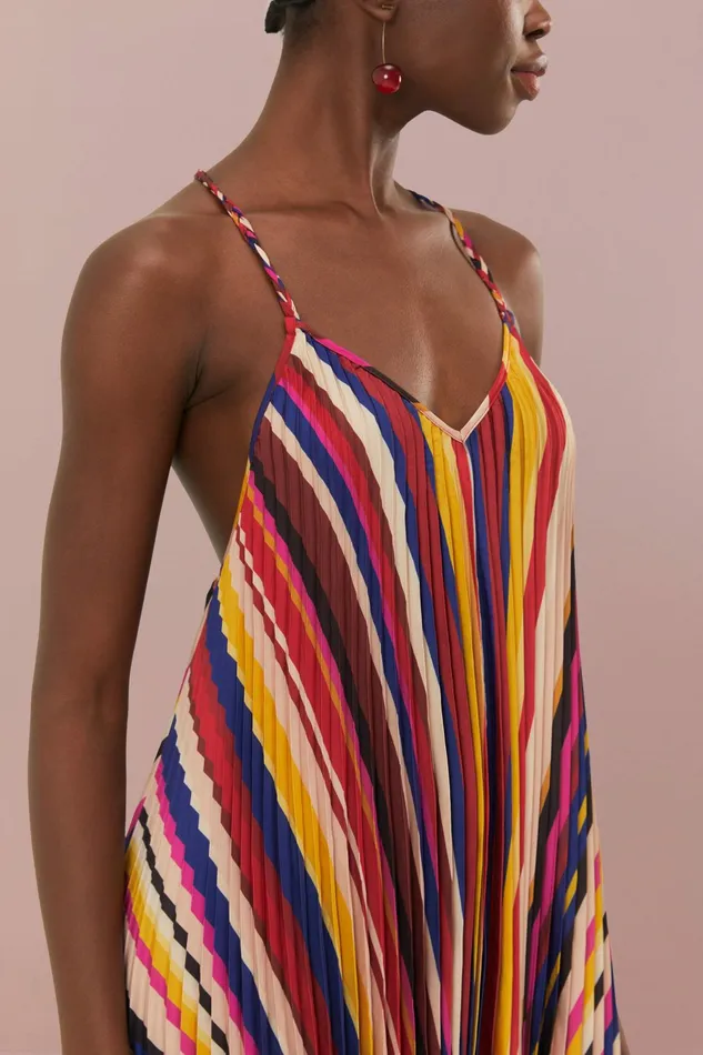 Multicolor Diagonal Stripes Pleated Stripes Midi Dress Women FARM Rio Midi Dresses Multicolor Diagonal Stripes Pleated Stripes Midi Dress Women FARM Rio Midi Dresses