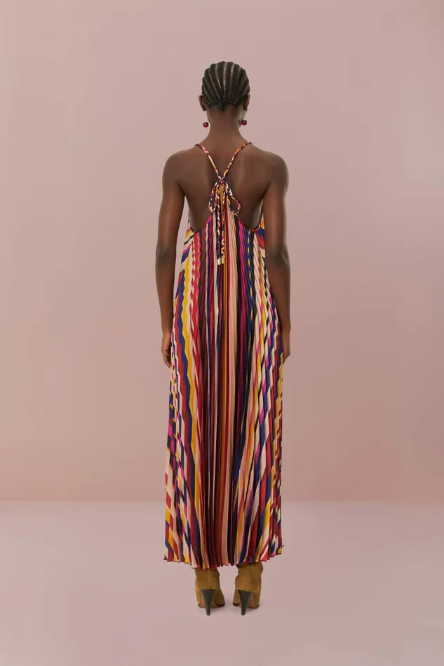 Multicolor Diagonal Stripes Pleated Stripes Midi Dress Women FARM Rio Midi Dresses Multicolor Diagonal Stripes Pleated Stripes Midi Dress Women FARM Rio Midi Dresses
