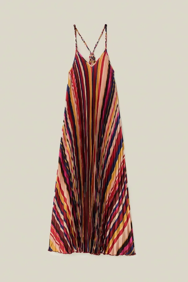 Multicolor Diagonal Stripes Pleated Stripes Midi Dress Women FARM Rio Midi Dresses Multicolor Diagonal Stripes Pleated Stripes Midi Dress Women FARM Rio Midi Dresses
