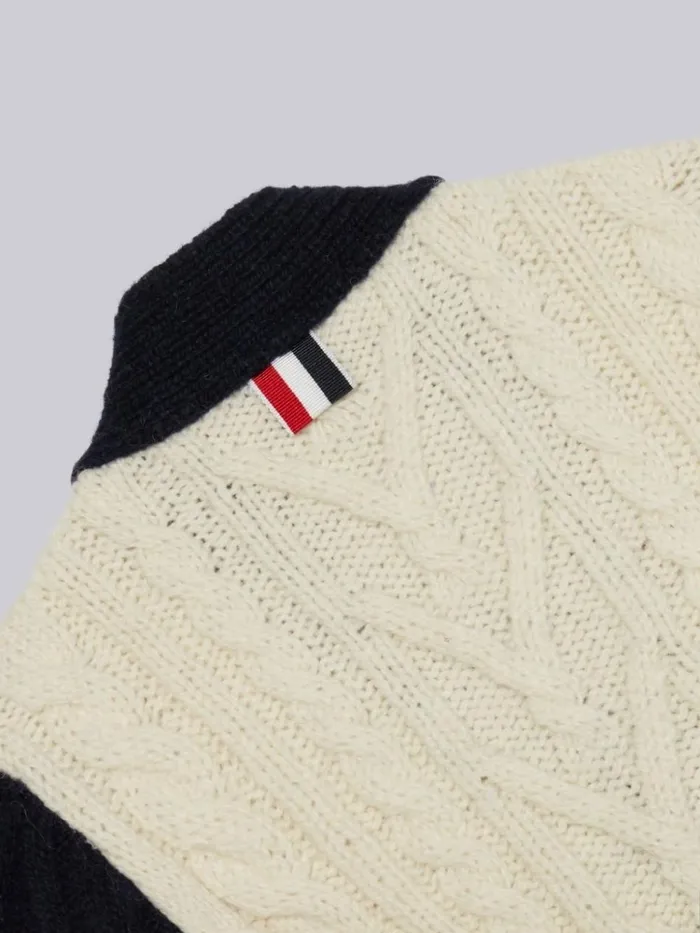 Multicolor Fine Merino Mohair Tweed 4bar Aran Cable Vneck Cardigan Rwbwht GirlsBoys Thom Browne Knitwear