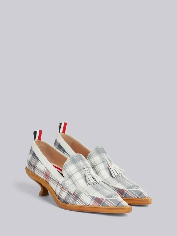 Multicolor Stripe Plaid And Madras Printed Nubuck 50mm Curved Heel Tassel Loafer Rwbwht Women Thom Browne Heels