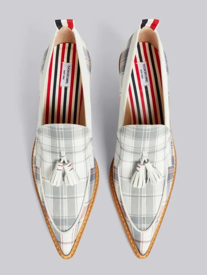 Multicolor Stripe Plaid And Madras Printed Nubuck 50mm Curved Heel Tassel Loafer Rwbwht Women Thom Browne Heels