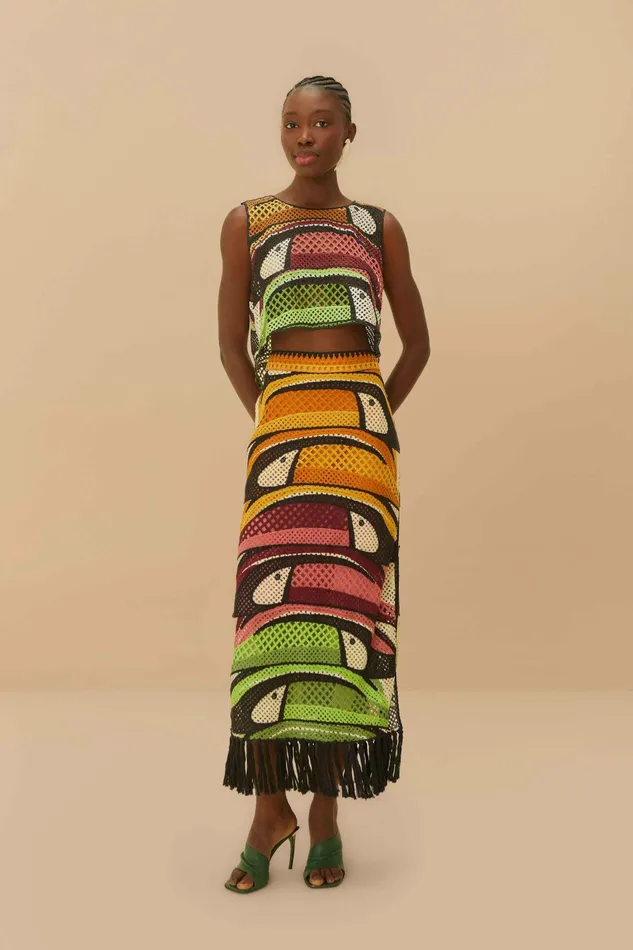 Multicolor Toucan Tree Crochet Skirt Women FARM Rio Skirts