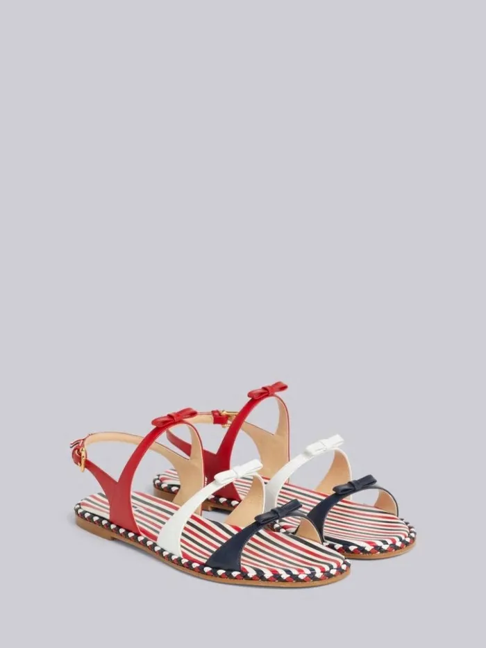 Multicolor Vitello Calf Leather Cord Trimmed Leather Sole 3bow Slingback Sandal Rwbwht Women Thom Browne Slippers and Sandals