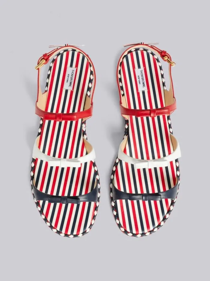 Multicolor Vitello Calf Leather Cord Trimmed Leather Sole 3bow Slingback Sandal Rwbwht Women Thom Browne Slippers and Sandals