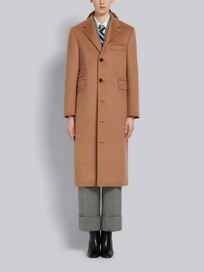 Natural Baby Hair Ticket Pocket Long Chesterfield Overcoat Camel Women Thom Browne Outerwear Natural Baby Hair Ticket Pocket Long Chesterfield Overcoat Camel Women Thom Browne Outerwear