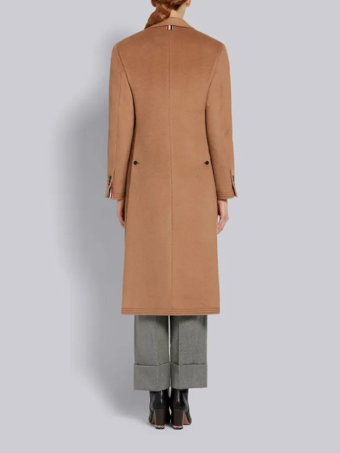 Natural Baby Hair Ticket Pocket Long Chesterfield Overcoat Camel Women Thom Browne Outerwear