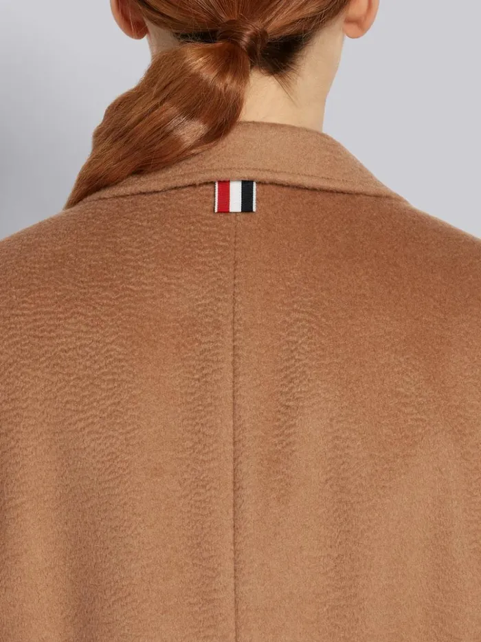 Natural Baby Hair Ticket Pocket Long Chesterfield Overcoat Camel Women Thom Browne Outerwear