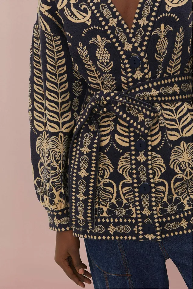 Navy Blue Ainika Tropical Splendor Knit Cardigan Women FARM Rio Cardigans Navy Blue Ainika Tropical Splendor Knit Cardigan Women FARM Rio Cardigans