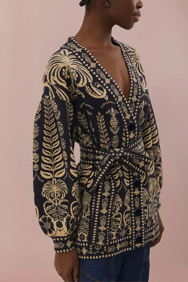 Navy Blue Ainika Tropical Splendor Knit Cardigan Women FARM Rio Cardigans Navy Blue Ainika Tropical Splendor Knit Cardigan Women FARM Rio Cardigans