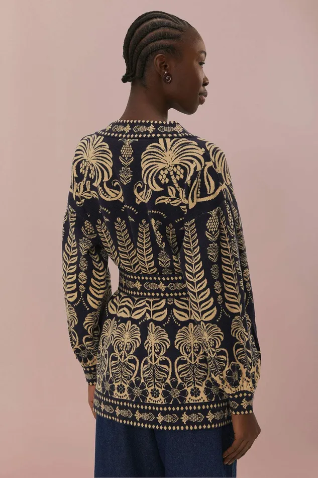 Navy Blue Ainika Tropical Splendor Knit Cardigan Women FARM Rio Cardigans Navy Blue Ainika Tropical Splendor Knit Cardigan Women FARM Rio Cardigans