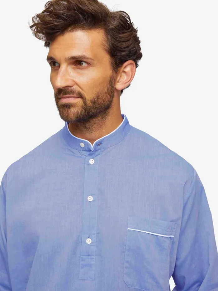 Nightshirts Men Derek Rose Nightshirt Amalfi Cotton Batiste Blue