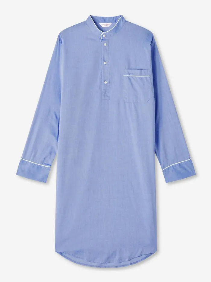 Nightshirts Men Derek Rose Nightshirt Amalfi Cotton Batiste Blue
