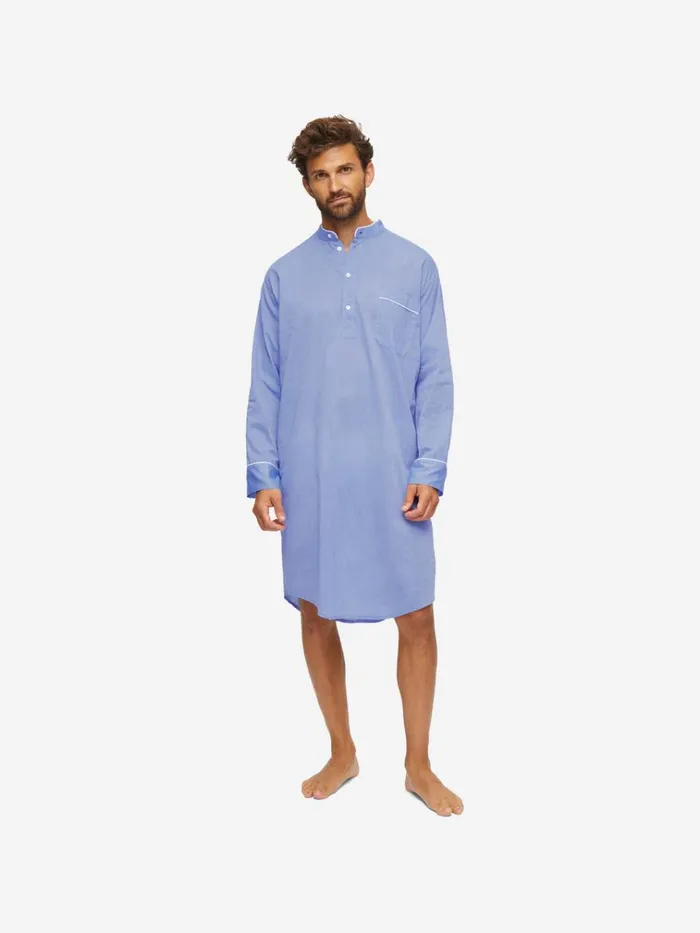 Nightshirts Men Derek Rose Nightshirt Amalfi Cotton Batiste Blue