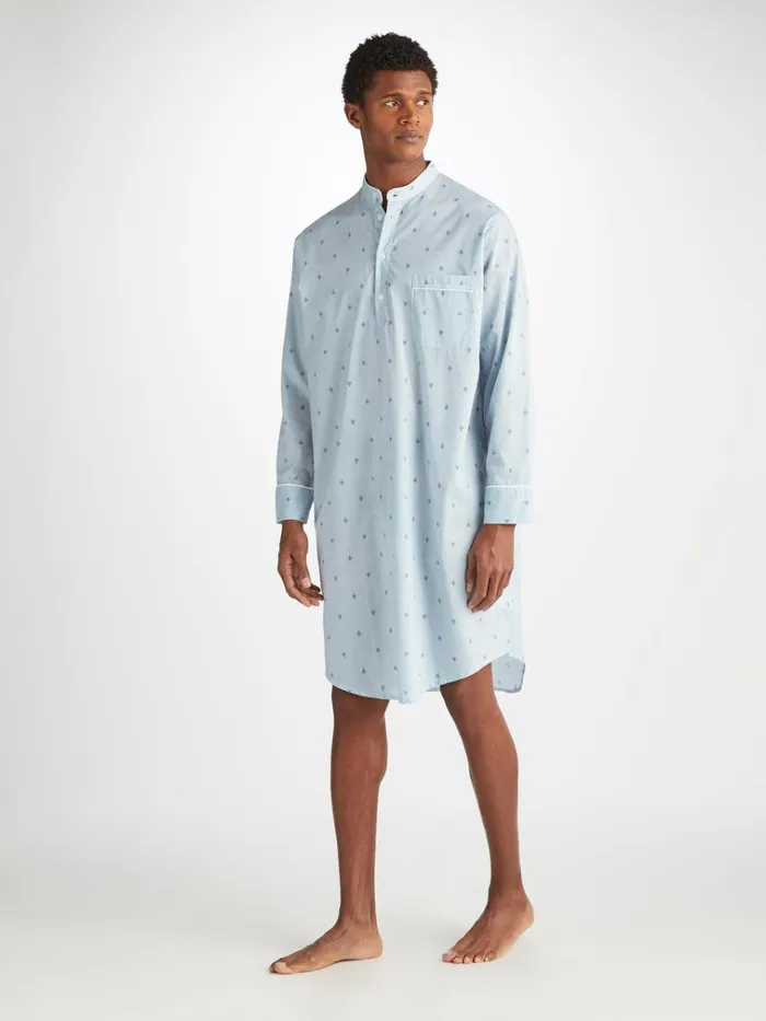 Nightshirts Men Derek Rose Nightshirt Nelson 100 Cotton Batiste Blue