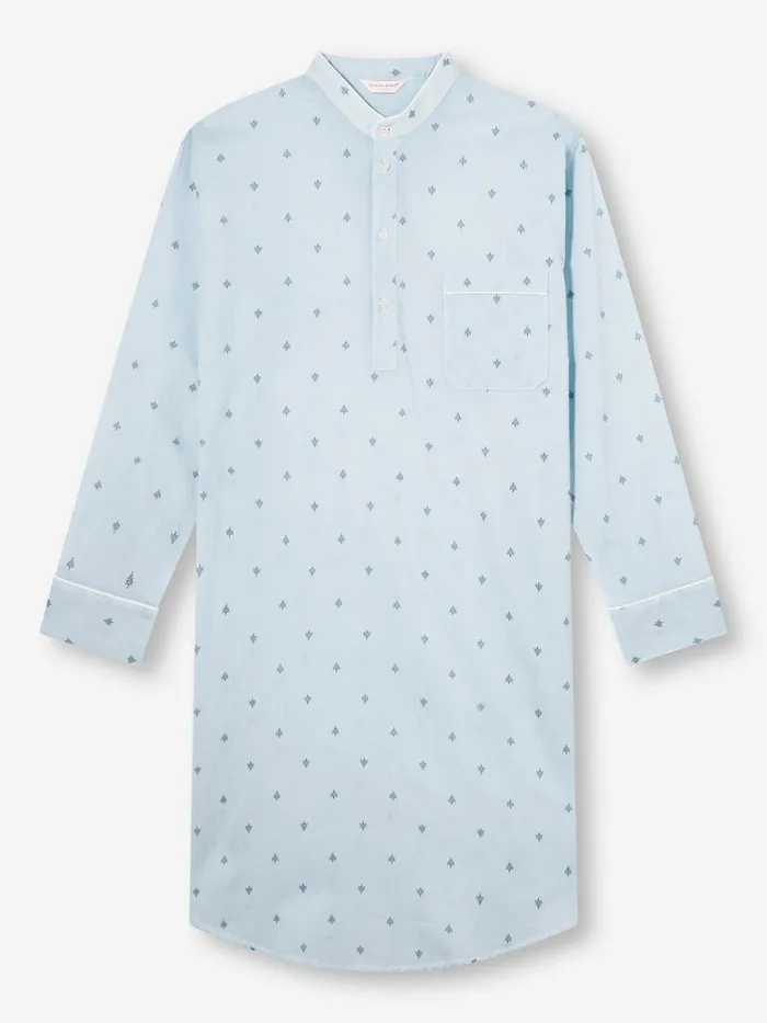 Nightshirts Men Derek Rose Nightshirt Nelson 100 Cotton Batiste Blue